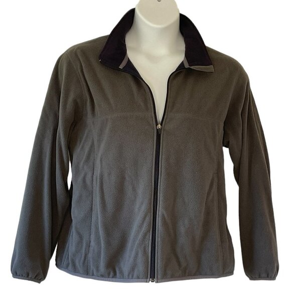 Lands' End Grey Microfleece Women's Windcheck Jacket with Navy Mock Neck 16 - Picture 2 of 10